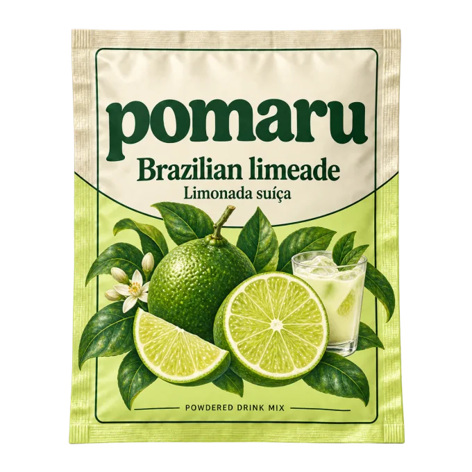 Brazilian limeade POMARU sachet design concept